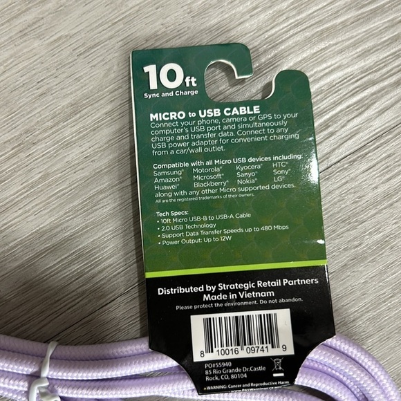 nwt // cordzilla mircro to usb cable charger 10 feet - Picture 5 of 5